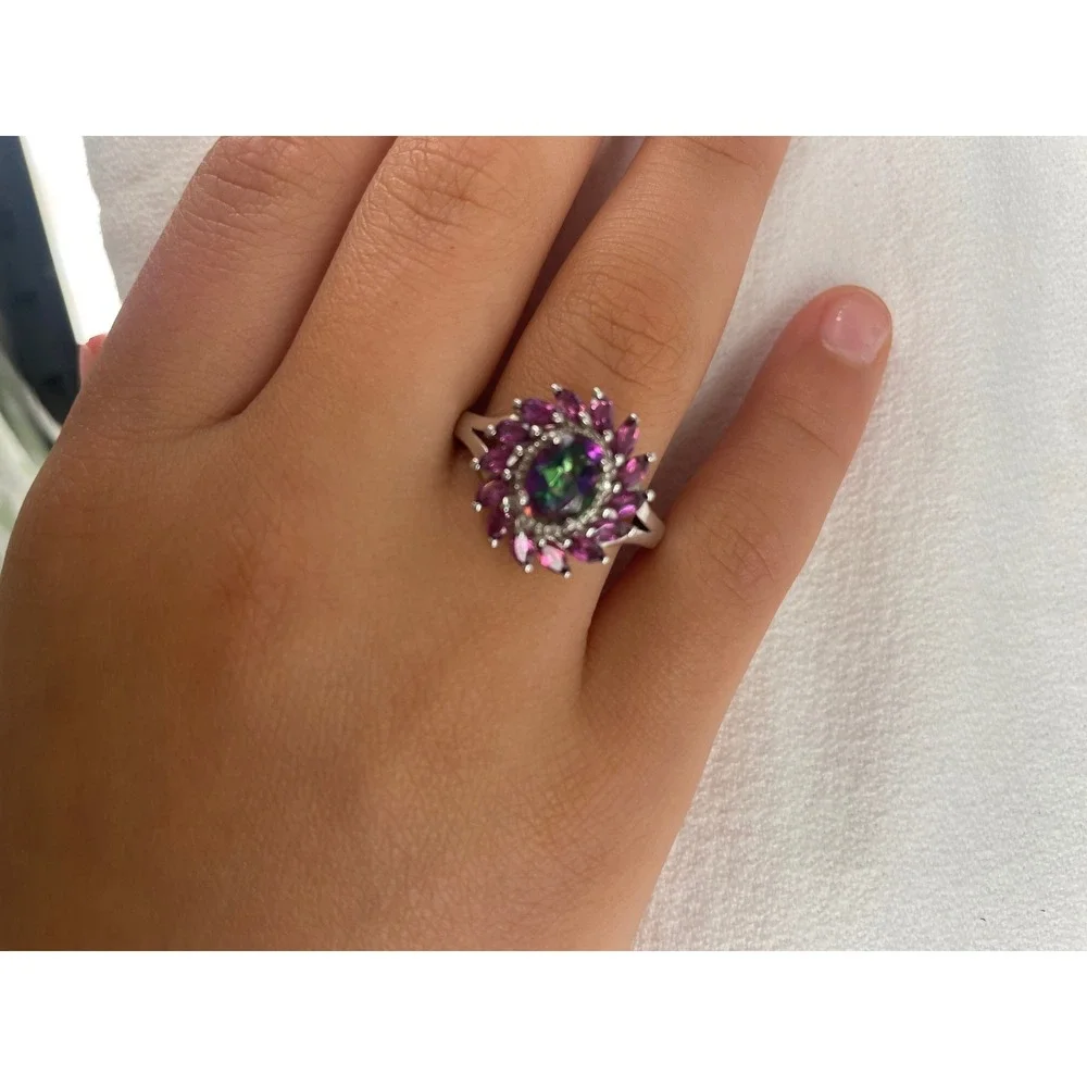 Mystic Topaz Pink Marquise Floral Cocktail Ring Silver 925 Size 8 Statement
